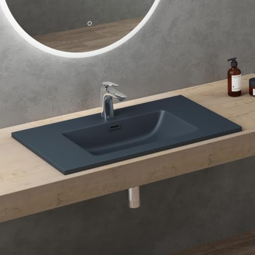 doporro Waschbecken mineralguss Einbauwaschbecken 80x48x14cm anthrazit matt | Einbauwaschtisch Eckig mit Überlauf Waschtisch Handwaschbecken, Einfache Montage, DIN-Anschlüsse Colossum02