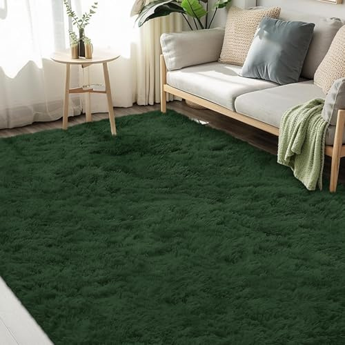 Kuscheliger Hochflor-Teppich für Wohnzimmer Schlafzimmer|Waldgrün 150x240cm | FVVRAX Shaggy Teppich – Weicher Hochflor Teppich mit Anti-Rutsch-Unterseite | Kuscheliger Teppich für Kinder & Haustiere