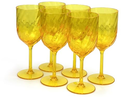 Yalin Set of 6 Unbreakable 15 oz Acrylic Plastic Wine and Water Tumbler Stackable Goblets. (Yellow, 15 oz)