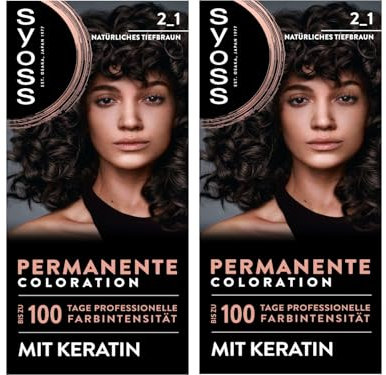 SYOSS Coloration 2_1 Natürliches Schwarzbraun (2x 115 ml), permanente Coloration mit Keratin verleiht bis zu 100 Tage professionelle Farbintensität, 100% Grauabdeckung