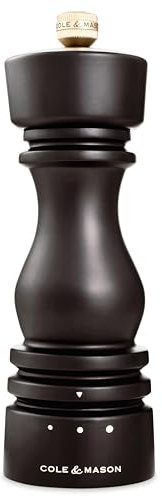 Cole & Mason London Salt Mill - Molinillo de especias recargable con un diseño de madera de primera calidad, ajustable para condimentos finos a gruesos, utiliza mecanismo de acero al carbono, madera