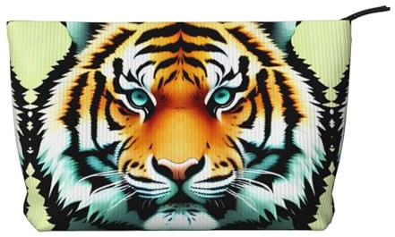 WBQLSL Bolsa de cosméticos de pana impresa con cabeza de tigre pequeña – bolsa de almacenamiento de cosméticos esencial de viaje