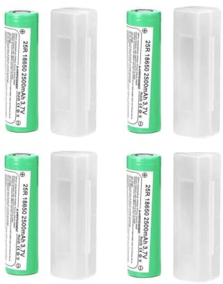 Baterías 18650 25R de Litio Recargables 2500mAh - 20A - 3.7v | Parte Superior Plana - Positivo Plano Linternas, Drones, Vapers, videoportero, Dispositivos electrónicos (4 Unidades Flat Top)