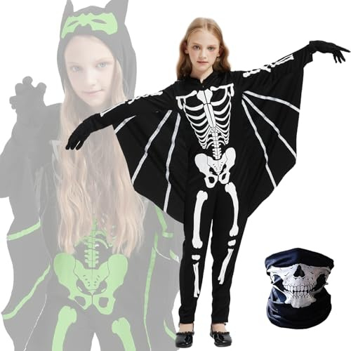 HERMORRYSS Costume de Chauve-Souris pour Enfant, Enfants Costume de Carnaval Chauve, avec Écharpe, Costume de Vampire pour Enfant, Déguisement Chauve Souris Cosplay Halloween Costume (Modèle A, 140)