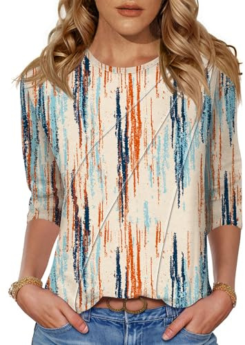 Kistore Summer 3/4 Length Sleeve Shirts for Women Fashion 2026 | Summer Tops for Women UK,3/4 Sleeve Tops for Women UK,Womens Blouses,Soft Breathable Fabric,Easy to Style