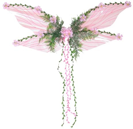 Sghtil Ailes de fée pour femmes adultes – Ailes de papillon pour adultes avec fleurs et feuilles 3D, accessoire de déguisement, accessoire de costume pour filles, femmes, congrès fantaisie, événement