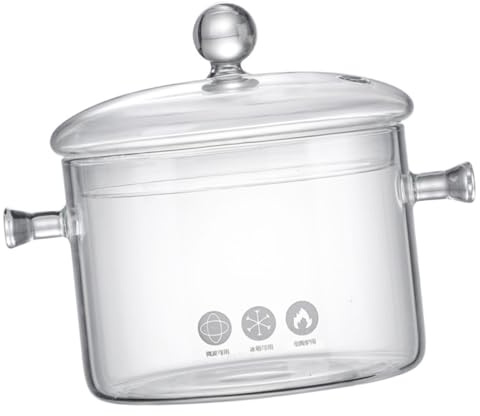 Gatuida Marmite Verre Transparent avec Double Poignée pour Cuisine Faitout pour Mijoté Cuisson Lente Casserole Polyvalente avec Couvercle Facile à Manipuler et Nettoyer