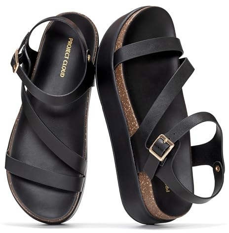 Project Cloud Platform Sandals Women Footwear - Plush & Soft Insole Wedge Sandals for Women Footwear Stylish Platform Shoes with Adjustable Straps (Mellow,BLK,9)