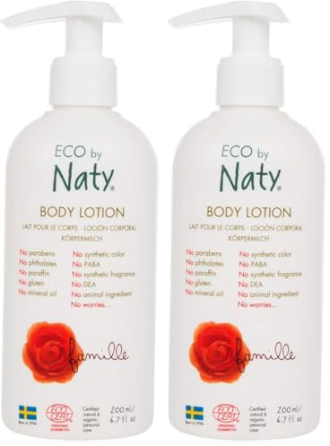 Naty Body Lotion, Plant-Based Organic Extracts with 0% Perfume, Hypoallergenic and Dermatologically Tested, 200 ml Bottle (Pack of 2)