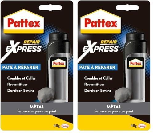 Pattex | Pâte à réparer Métal (tube de 48 g) – Pâte epoxy bi-composante avec particules de métal – Colle à base de résine époxy pour coller et réparer les métaux (Lot de 2)
