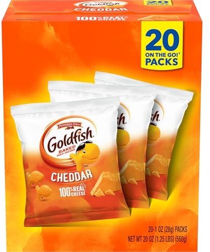 Goldfish Cheddar Cheese Crackers, Baked Snack Crackers, 1 oz On-the-Go Snack Packs, 20 Count Box