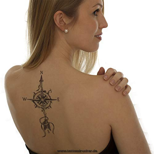 2 x Windrose Kompass Pfeil - schwarzes Body Temporary Fake Tattoo - XQB023 (2)