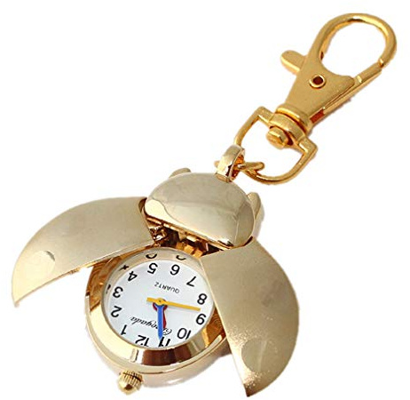 JSHE Fashion Women's Men's Ladybug Vintage Quartz Animal Keychain Pendant Gift Watch (Gold)