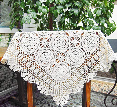 Hetao 100% Cotton Handmade Crochet Square Tablecloth Doilies Lace Table Covers,White, 19 Inch