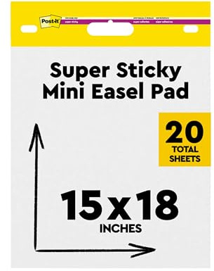 Post-It Super Sticky Mini Bloc De Caballete, Color Blanco - 20 Hojas, 38 cm x 45.7 cm - Para Compartir Ideas y Presentar Visualmente