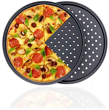 GOODGDN 2pcs moldes para Hornear Pizza, Utensilios para Hornear antiadherentes, Molde para Pizza con Agujeros, Bandeja Profesional para Hornear Pizza de Corteza crujiente Redonda de 32 cm