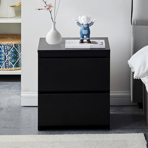 TUKAILAI Nachttisch, Schwarz Nachtschrank mit 2 Schublade, Beistelltisch Modern für Wohnzimmer und Schlafzimmer, Holz Nachttisch Schrank 40 x 34 x 46 cm