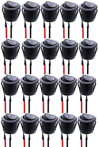RUNCCI-YUN 20 pcs Interruptores Basculantes Redondo, Interruptor basculante 2 Pin,SPST interruptores basculantes,Color Negro,con alambres previamente Soldados (6 A - 125 V CA, 3 A - 250 V)