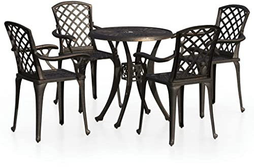 vidaXL Mesa y Sillas de Bistró 5 Piezas Muebles Mobiliario Exterior Jardín Patio Terraza Balcón Cocina Hogar Asiento Aluminio Fundido Color Bronce
