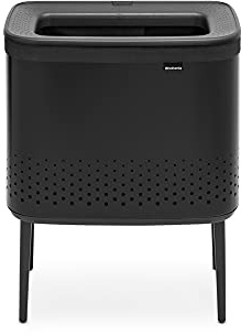 Brabantia - Bo Laundry Bin 60L - Stilvolle Wäschebox - Deckel mit Quick-Drop-Öffnung - Herausnehmbarer Baumwollbeutel - Tragbar & hygienisch - Zubehör für Schlafzimmer & Bad - Mattschwarz