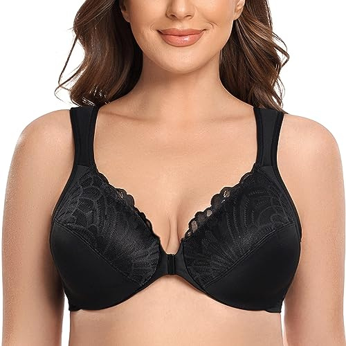 CASOLACE Women's Sexy Lace Plus Size Underwired Unlined Front Fastening Bras