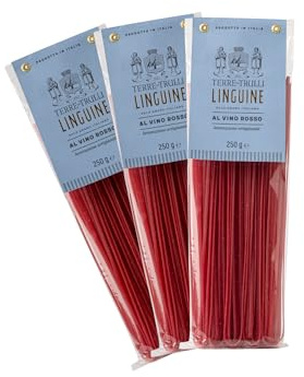 Terre Dei Trulli Linguine Al Vino Rosso - 3 Confezioni Da 250g | Pasta Artigianale Tradizionale 100% Italiana | Pasta Di Semola Di Grano Duro | Made In Italy