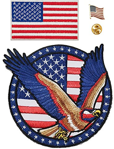 A-ONE 3 Stück Amerikanischer Adler Aufnäher Weltflagge Abzeichen Länderflagge Aufnäher Metallknöpfe für Veteranen Tag Jeans Kleidung Nr. 156AB