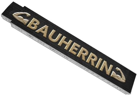 Bauherrin Meterstab aus Holz mit Bizeps Emoticon Zollstock für die Baustelle als Geschenk für den Hausbau um zu zeigen wer auf der Baustelle des Eigenheims der Chef ist
