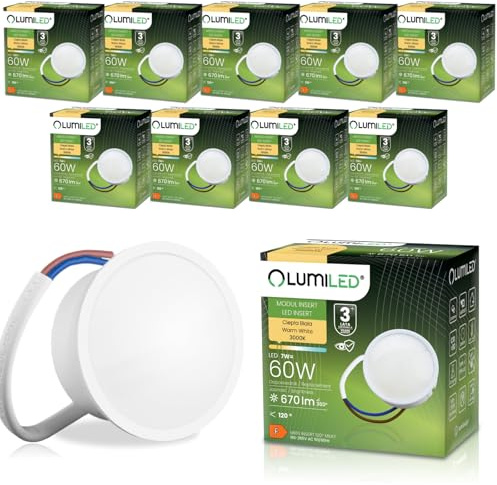 Lumiled LED Modul INSERT 7W ersetzt 60W 670lm 3000K Warmweiß 10er Pack | Leuchtmittel, Extra flach, 120° Abstrahlwinkel, Nicht Dimmbar, Keramikgehäuse, LED-Spot für Einbauleuchten und Deckenspots