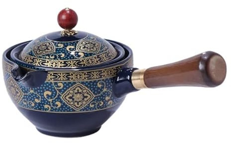 LINOC Kung Fu Tea Set 360 Teiera Girevole in Ceramica Tea Maker Infusore Semi-Automatico Gongfu Teaware Pot Cup