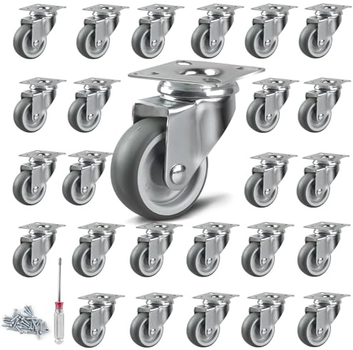 lalago Transporthjul i 24-pack, 50 mm-möbelhjul med svängplatta, maxvikt 50 kg per hjul, små hjul för lastpallar, möbler, skåp och annat, skruvmejsel och skruvar ingår