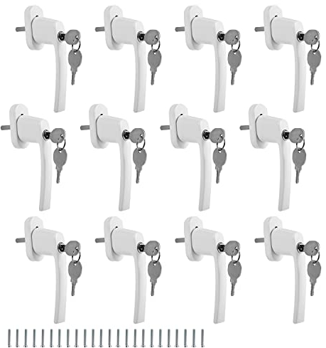 Cecaylie Aluminium Fenstergriff abschließbar, 12 Stück Kindersicherung Fenstersicherung mit Schloss in Stiftlänge 35mm, Geeignet für Schlüsselfenster, Balkontürgriffe (Weiß)