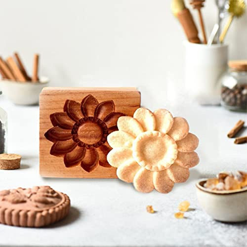 Daisy DIY Baking Tools: Carved Wooden Cookie Molds & Press for Gingerbread & Biscuit
