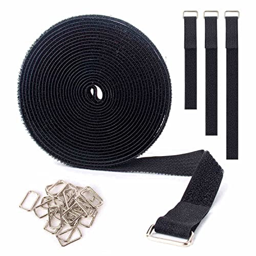 AYNKH Correas ajustables de 5 m con 25 hebillas cuadradas de metal, bridas reutilizables de corte a longitud, correa de nailon de 2 cm de ancho, para oficina en casa