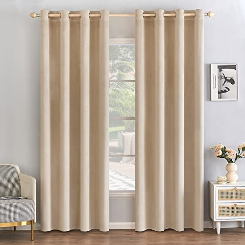 EMEMA 2 Stück Verdunklungsvorhang Samtvorhänge Blickdicht Vorhang mit Ösen Thermogardine Ösenvorhang Verdunkelungsgardinen für Schlafzimmer Wohnzimmer, 140 x 300 cm(B x H) Taupe