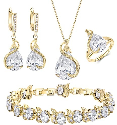 EVER FAITH Donna Set di gioielli da sposa per la sposa, Smeraldo Pietra di nascita CZ Collana Orecchini Bracciale di anelli per il compleanno/regali