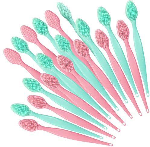 20 Stück Silikon-Lippenpeeling-Bürsten, Beomeen Doppelseitiges Peeling-Lippenbürste, weiches Silikon, Lippenpeeling-Werkzeug, Mitesserentferner für Hautpflege (Grün, Rosa)