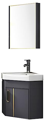 AMEERR Handwaschbecken In Weiß Mit Schrank Und Spiegel Keramik-Wäschewanne Mit Heißem Und Kaltem Wasserhahn-Abfluss Eckwaschbecken Waschbecken Klein Wandwaschbecken (Size : 43cm/17in)