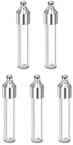 sourcing map 5Stk Name auf Reis Glas Anhänger 6mm Breite Flach Boden Rohr Form Schraube Kappe Klar Fläschchen Halskette Hängende Wunsch Flaschen für Flüssigkeit Sand Asche Handwerk Erinnerungen