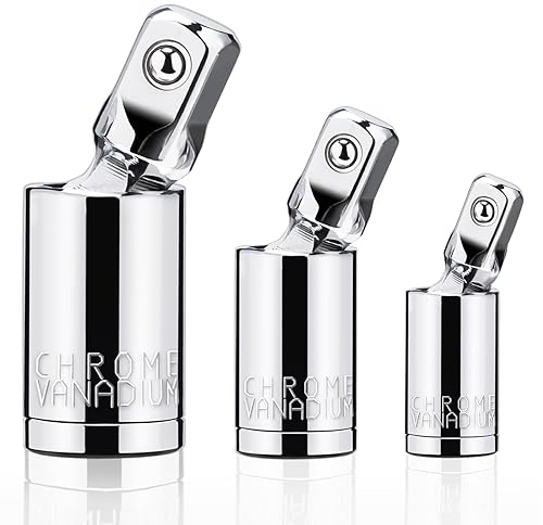 3-teiliges Universalgelenk-Steckschlüssel-Set, 1/4 Zoll, 3/8 Zoll, 1/2 Zoll Antrieb, Drehgelenk-Adapter-Set, Premium-Chrom-Vanadium-Stahl, Universalgelenk-Stecknuss-Adapter, geeignet für enge Räume