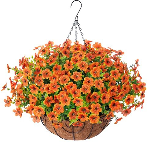 Künstliche Hängepflanzen, Blumen mit Korb, Outdoor-Dekoration, Kunstseide, Blumenarrangements im Topf, Übertopf für Veranda, Zuhause, Innenbereich, Terrasse, Garten, Hof, Dekoration
