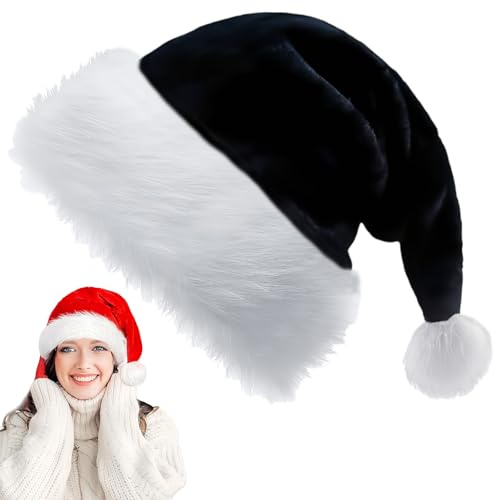 YAAVAAW Cappello Natale Donna Uomo,32 * 45cm Deluxe Peluche Cappello di Babbo Natale Nero per Adulti Bambini,Unisex Cappelli Accessori Decorazioni Regali Festa Costume Morbido e Confortevole