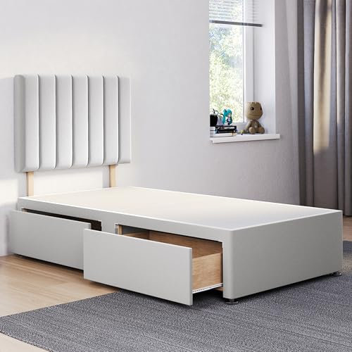 ComfoRest Single Bed Base with 2 Drawers - 3FT - (Silver Plush) - Spacious Frame with Storage - Durable Design for Practical Living - Versatile Choice for Contemporary Interiors