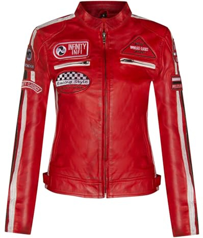 Infinity Leather Mujer Roja Cuero motorista Casual Racing Moto Insignias Chaqueta