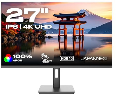 JAPANNEXT Ecran PC 27 IPS 4K UHD (3840x2160) | HDR | Inclinaison réglable Haut-parleurs intégrés | DP(x1) HDMI(x2) | sRGB 100% G-Sync/FreeSync | JN-IPS2709UHDR