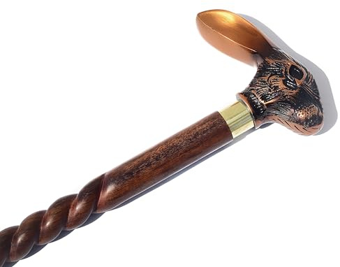 Bastones de madera antigua con mango único de cabeza de conejo de latón, ayuda decorativa de movilidad para estilo y apoyo, bastón para hombres y mujeres, elegante bastón fresco