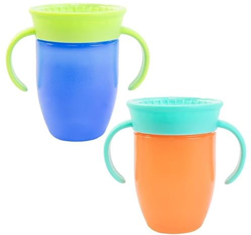 Nuby 360° läckagesäker mugg - ergonomiska handtag - designad för att dricka i alla lägen - 210 ml - blå och orange - från 4 månader - 2-pack