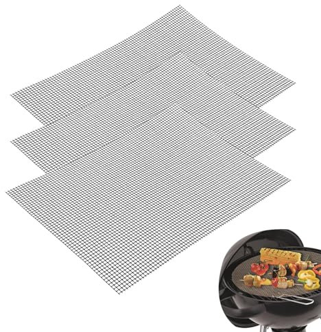BBQ Grill Mesh, 3 Pezzo 42x36cm Tappetino per Grigliare in Rete di Teflon, Piastra per Grigliare, Tappetino per Grigliare BBQ per Griglia a Gas, Carbone, Griglia Elettrica, Forno, Friggitrice ad Aria