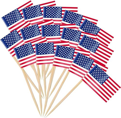 iwiio 100Pcs Olympics 2026 Decorations, Olympic Flag, American Flag Toothpicks Cupcake Toppers for American Party Decorations USA American Cocktail Stick for Olympics Accessories