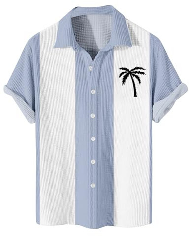 Sale Angebote T-Shirts Für Herren V-Ausschnitt Tshirt Bedrucken Lassen Poloshirt Herren Schwarz Kurzarm Palm Bedruckt Sommerhemd Mit Knopf Revers Waffel Uv Shirt (Hellblau, XL)